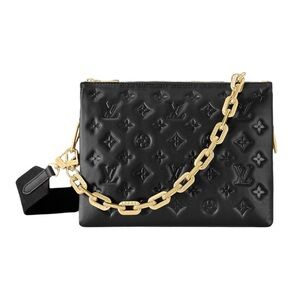 Louis Vuitton Coussin PM Black Leather Crossbody with Gold Chain